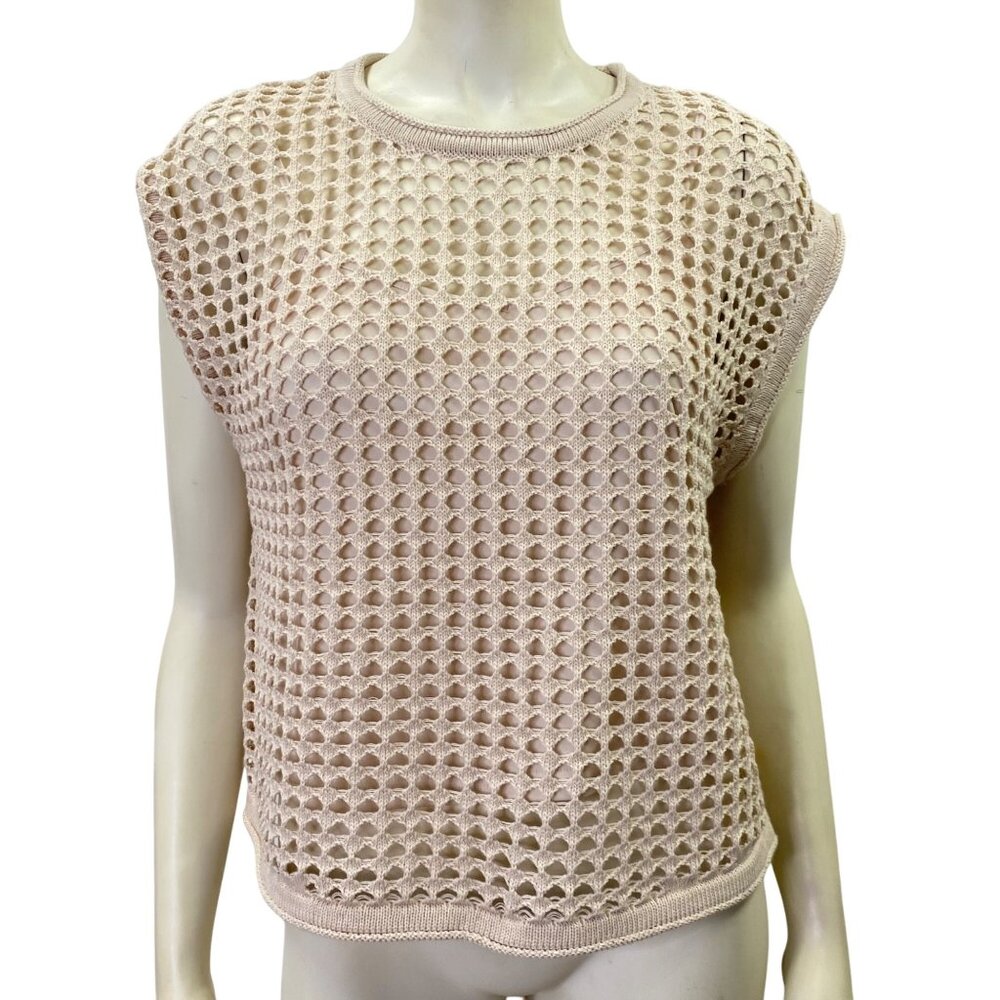 Steve Madden Open Knit Crochet Top in Beige Women's MD‎ NWT